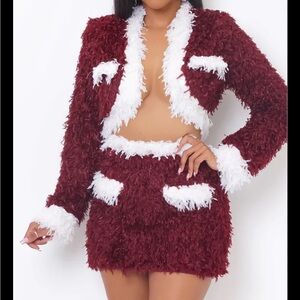 Halloween Santa costume faux fur top and skirt set med/large